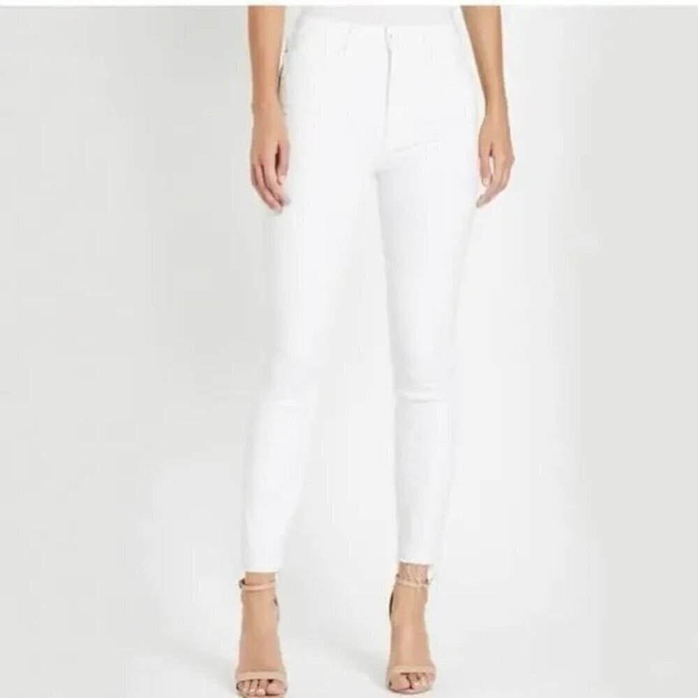 MOTHER High Waisted Looker Ankle Fray Jean in Fairest of Them All White 27